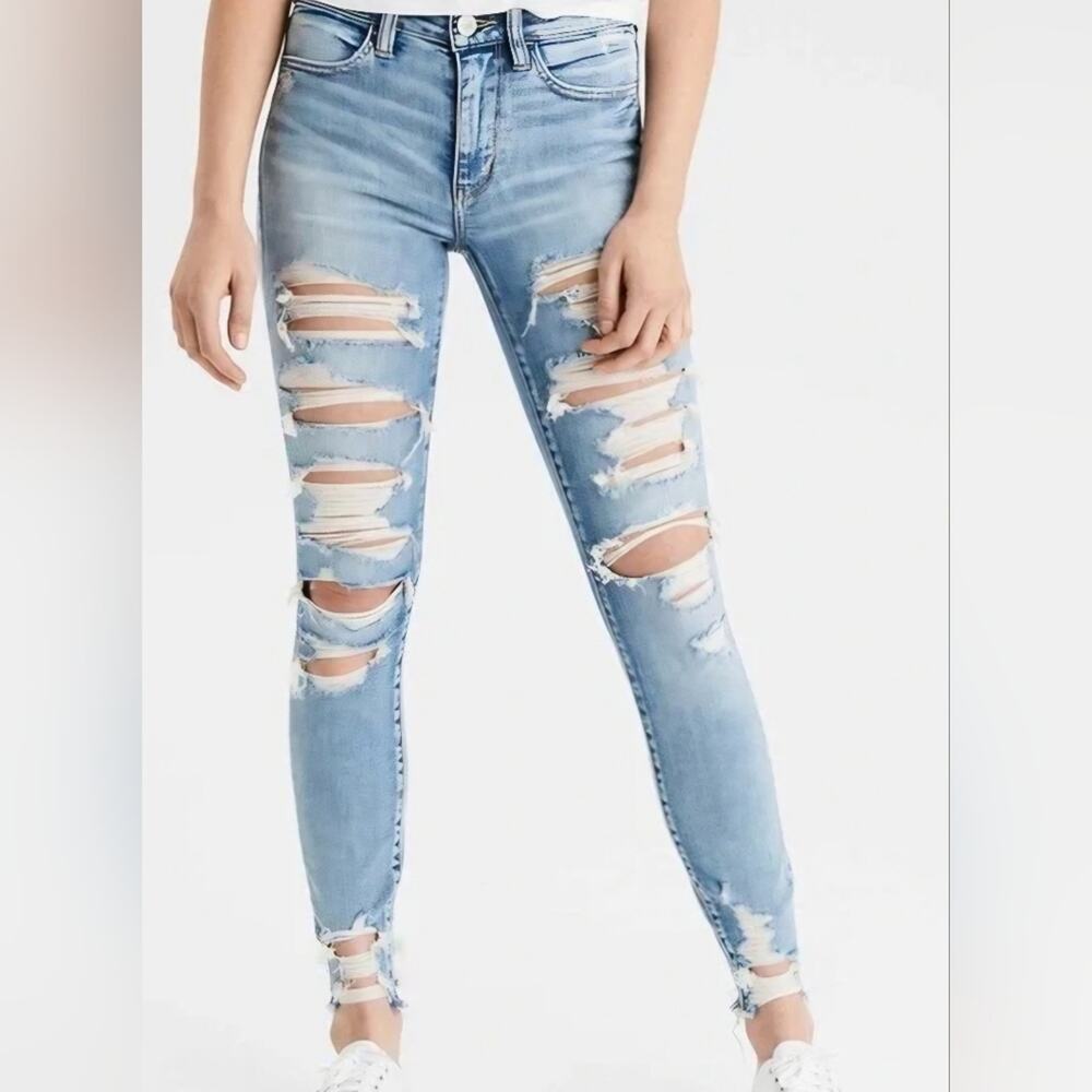 American Eagle Outfitters Distressed Light Blue Skinny Jeans Sz 00 #1951